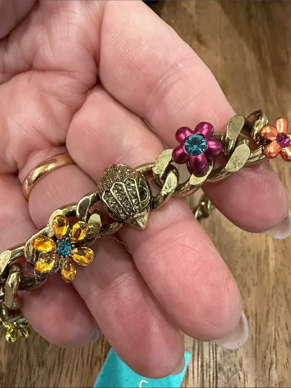 Kurt Geiger Gold-Tone Chain Bracelet with Multicolor Flower Charms